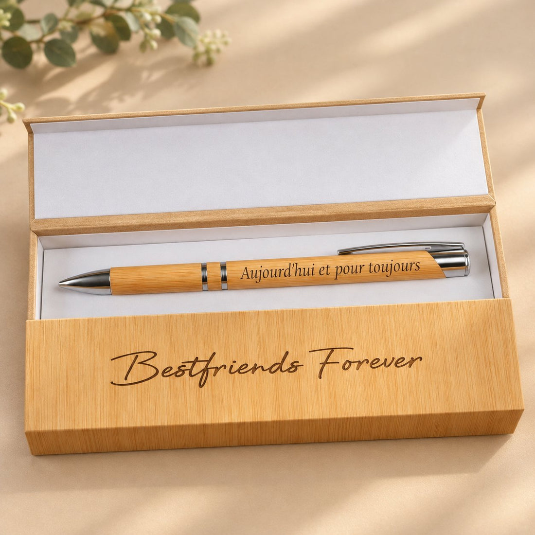Coffret gravé « Best Friends Forever » et stylo bambou gravé « Aujourd'hui et pour toujours » – cadeau meilleure amie Weastyle Gravure
